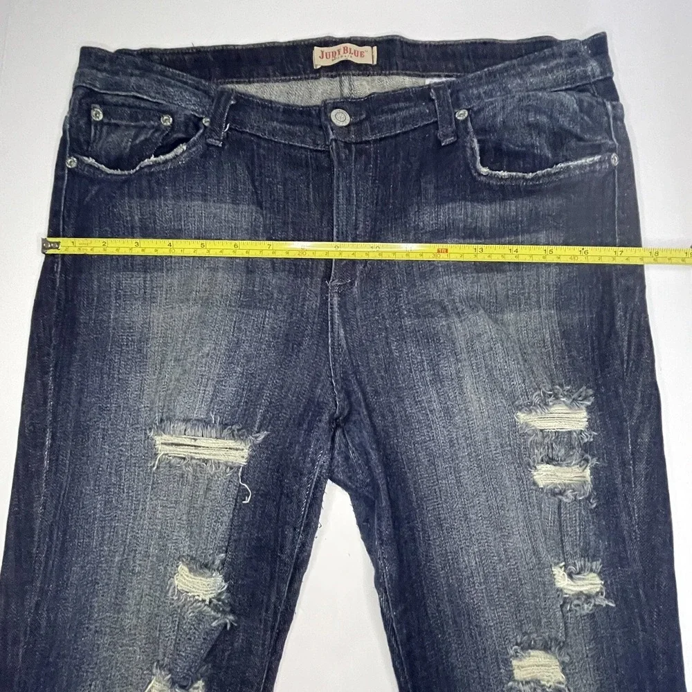 Judy Blue Jeans Women 1X Blue Denim Straight Medium Wash Distressed Destroyed